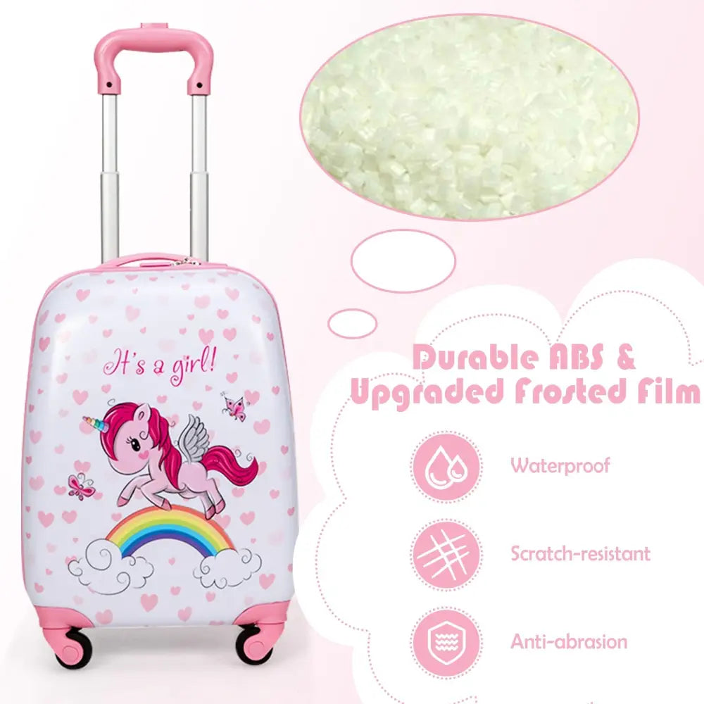 2 Pieces Kids Luggage Set 12 Inch Backpack and 16 Inch Kid Carry on Suitcase with Wheels - Pink - Kids Luggage