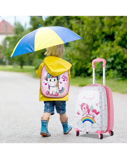 2 Pieces Kids Luggage Set 12 Inch Backpack and 16 Inch Kid Carry on Suitcase with Wheels - Pink - Kids Luggage