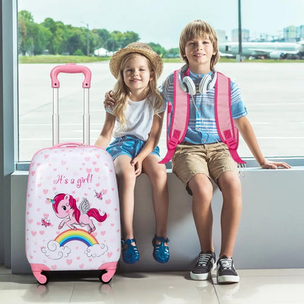 2 Pieces Kids Luggage Set 12 Inch Backpack and 16 Inch Kid Carry on Suitcase with Wheels - Pink - Kids Luggage