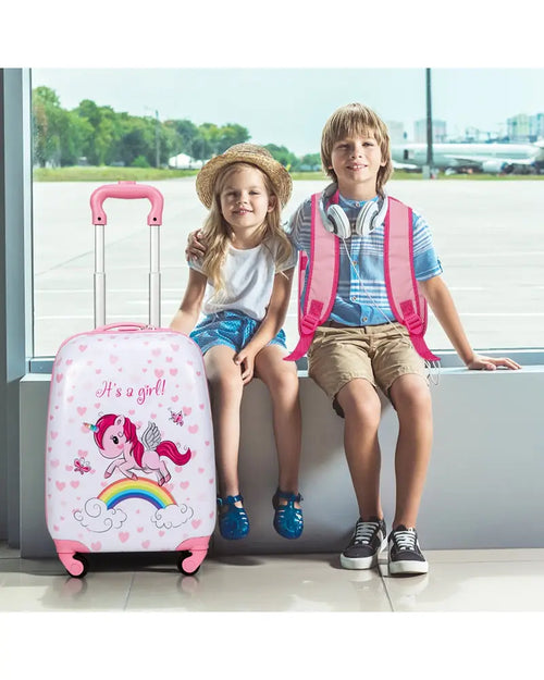 2 Pieces Kids Luggage Set 12 Inch Backpack and 16 Inch Kid Carry on Suitcase with Wheels - Pink - Kids Luggage