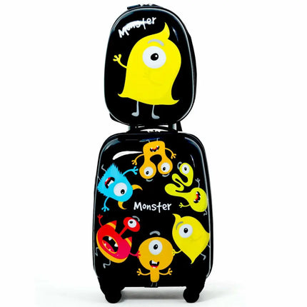 2 Pieces Kids Luggage Set 12 Inch Backpack and 16 Inch Rolling Suitcase - Black - Kids Luggage