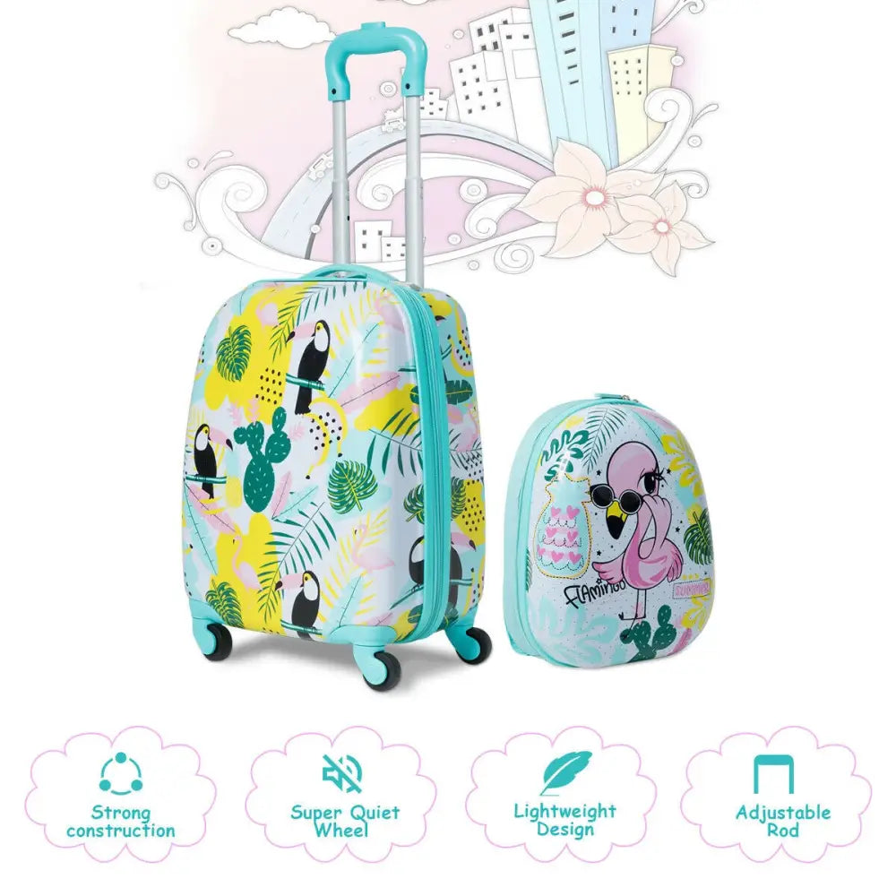 2 Pieces Kid’s Luggage Set 12-inch Backpack and 16-inch Rolling Suitcase Travel - Multicolor - Kids Luggage