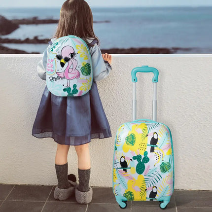 2 Pieces Kid’s Luggage Set 12-inch Backpack and 16-inch Rolling Suitcase Travel - Multicolor - Kids Luggage