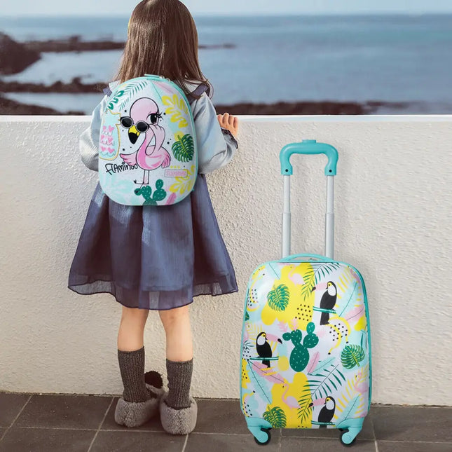 2 Pieces Kid’s Luggage Set 12-inch Backpack and 16-inch Rolling Suitcase Travel - Multicolor - Kids Luggage