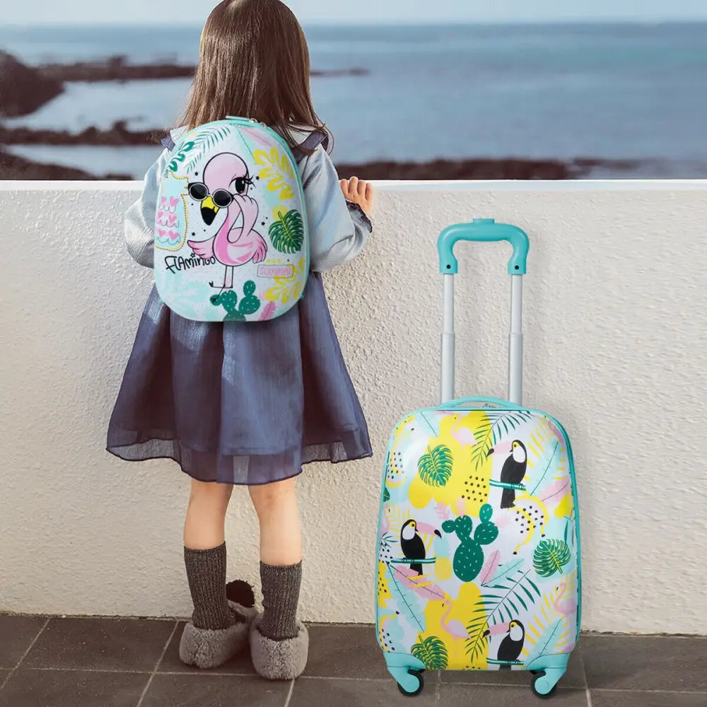 2 Pieces Kid’s Luggage Set 12-inch Backpack and 16-inch Rolling Suitcase Travel - Multicolor - Kids Luggage