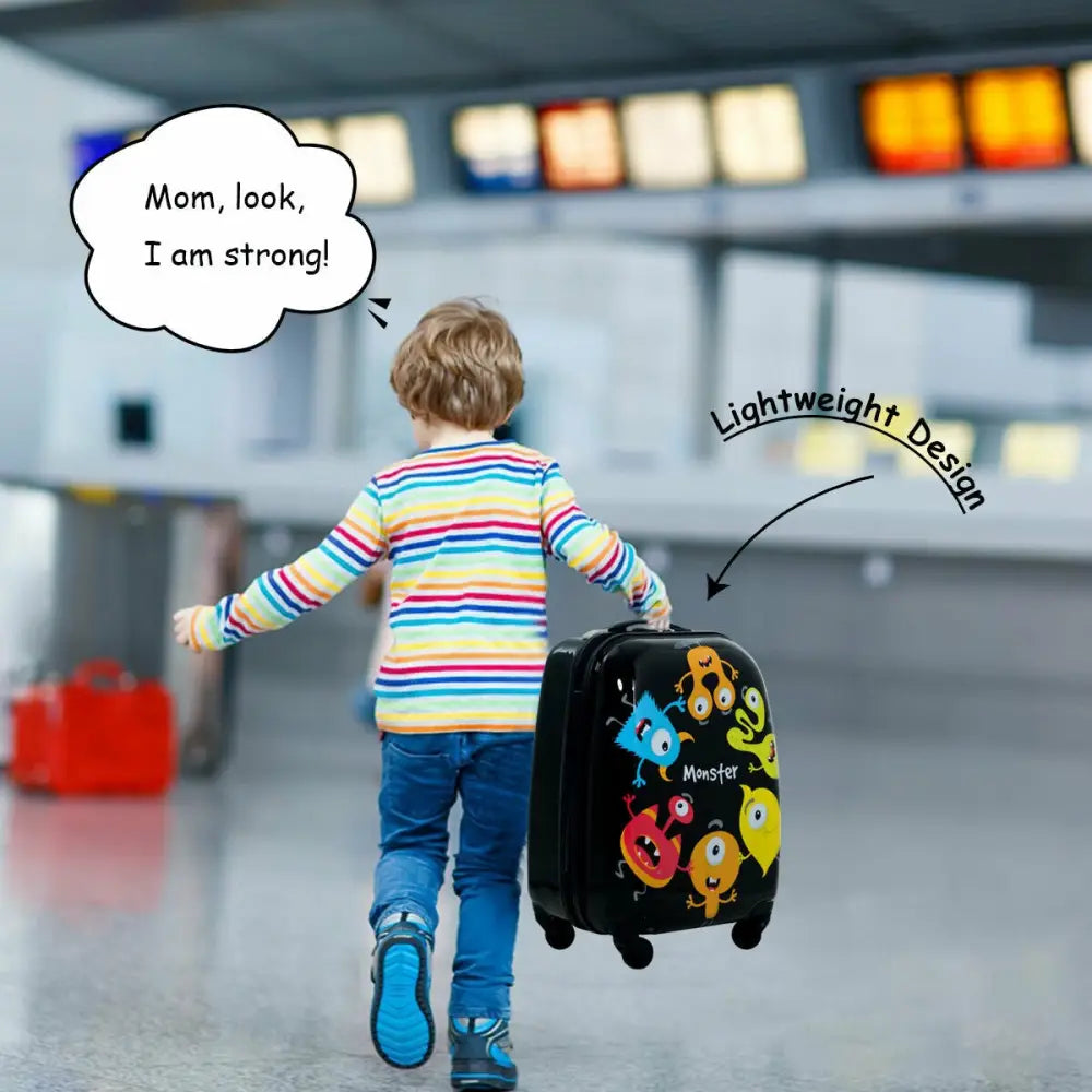 2 Pieces Kids Luggage Set 12 Inch Backpack and 16 Inch Rolling Suitcase - Black - Kids Luggage