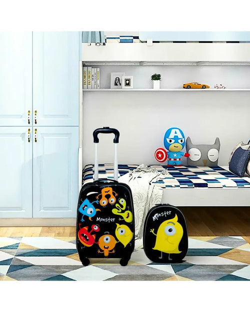 2 Pieces Kids Luggage Set 12 Inch Backpack and 16 Inch Rolling Suitcase - Black - Kids Luggage