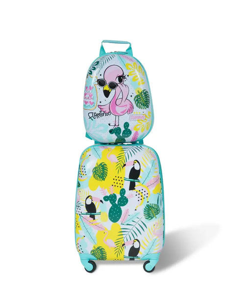 2 Pieces Kid’s Luggage Set 12-inch Backpack and 16-inch Rolling Suitcase Travel - Multicolor - Kids Luggage