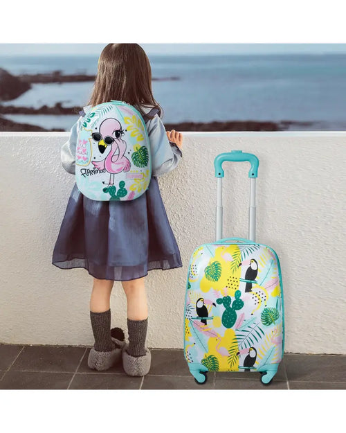 2 Pieces Kid’s Luggage Set 12-inch Backpack and 16-inch Rolling Suitcase Travel - Multicolor - Kids Luggage