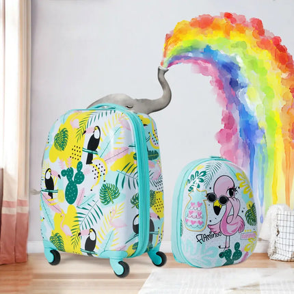 2 Pieces Kid’s Luggage Set 12-inch Backpack and 16-inch Rolling Suitcase Travel - Multicolor - Kids Luggage