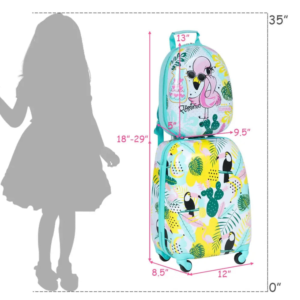 2 Pieces Kid’s Luggage Set 12-inch Backpack and 16-inch Rolling Suitcase Travel - Multicolor - Kids Luggage