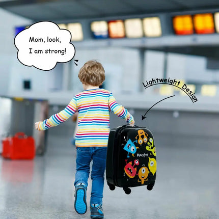 2 Pieces Kids Luggage Set 12 Inch Backpack and 16 Inch Rolling Suitcase - Black - Kids Luggage