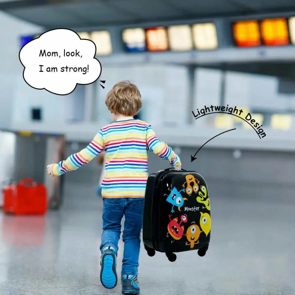 2 Pieces Kids Luggage Set 12 Inch Backpack and 16 Inch Rolling Suitcase - Black - Kids Luggage