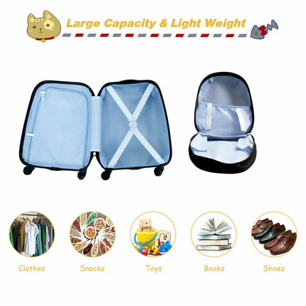 2 Pieces Kids Luggage Set 12 Inch Backpack and 16 Inch Rolling Suitcase - Black - Kids Luggage