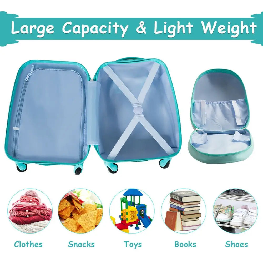 2 Pieces Kid’s Luggage Set 12-inch Backpack and 16-inch Rolling Suitcase Travel - Multicolor - Kids Luggage
