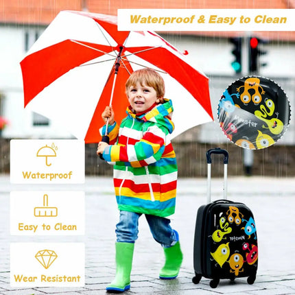2 Pieces Kids Luggage Set 12 Inch Backpack and 16 Inch Rolling Suitcase - Black - Kids Luggage