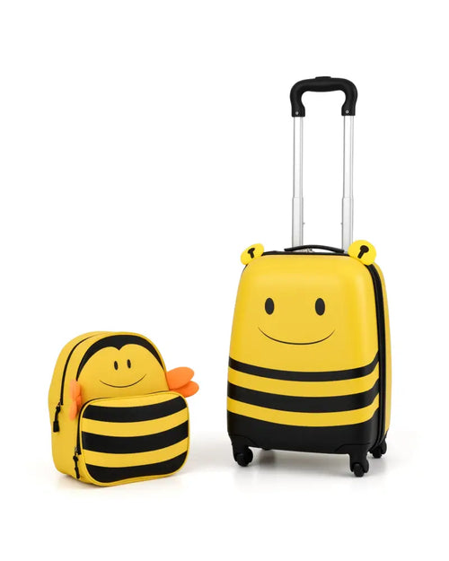 2 Pieces Kids Luggage Set on Wheels with Anti-Lose Rope and Retractable Rod-Yellow - Yellow - Kids Luggage