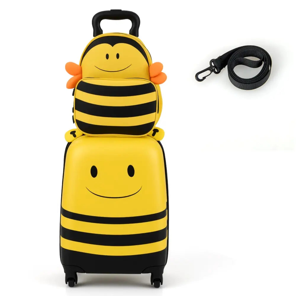 2 Pieces Kids Luggage Set on Wheels with Anti-Lose Rope and Retractable Rod-Yellow - Yellow - Kids Luggage
