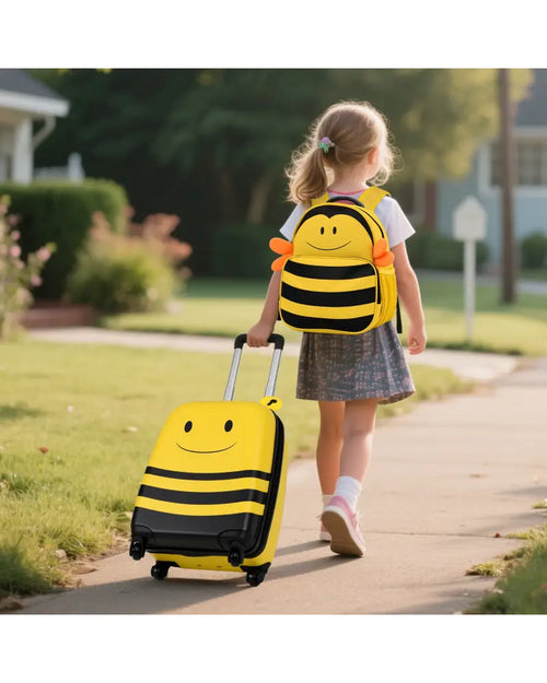 2 Pieces Kids Luggage Set on Wheels with Anti-Lose Rope and Retractable Rod-Yellow - Yellow - Kids Luggage