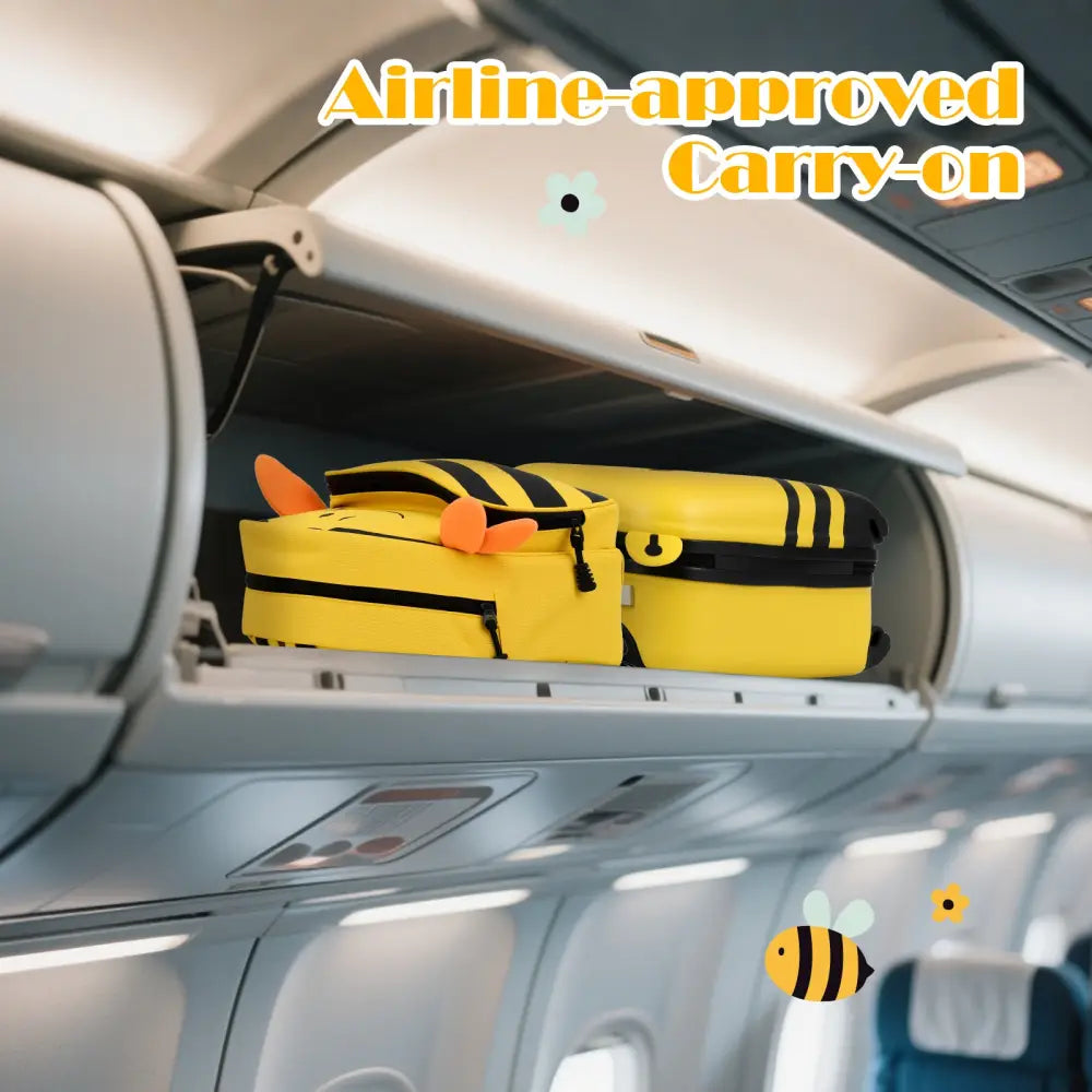 2 Pieces Kids Luggage Set on Wheels with Anti-Lose Rope and Retractable Rod-Yellow - Yellow - Kids Luggage