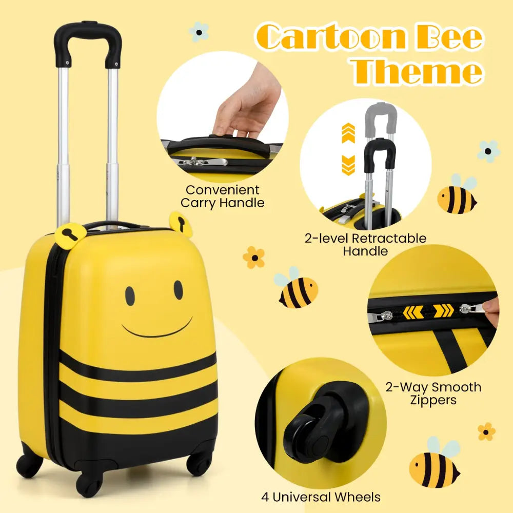 2 Pieces Kids Luggage Set on Wheels with Anti-Lose Rope and Retractable Rod-Yellow - Yellow - Kids Luggage
