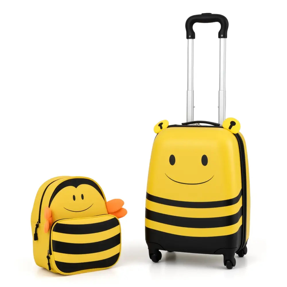 2 Pieces Kids Luggage Set on Wheels with Anti-Lose Rope and Retractable Rod-Yellow - Yellow - Kids Luggage