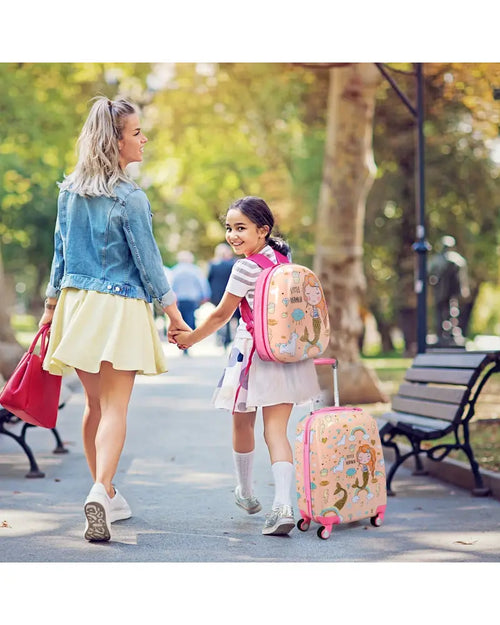 2 Pieces Kids Luggage Set Rolling Suitcase and Backpack-Pink - Pink - Kids Luggage