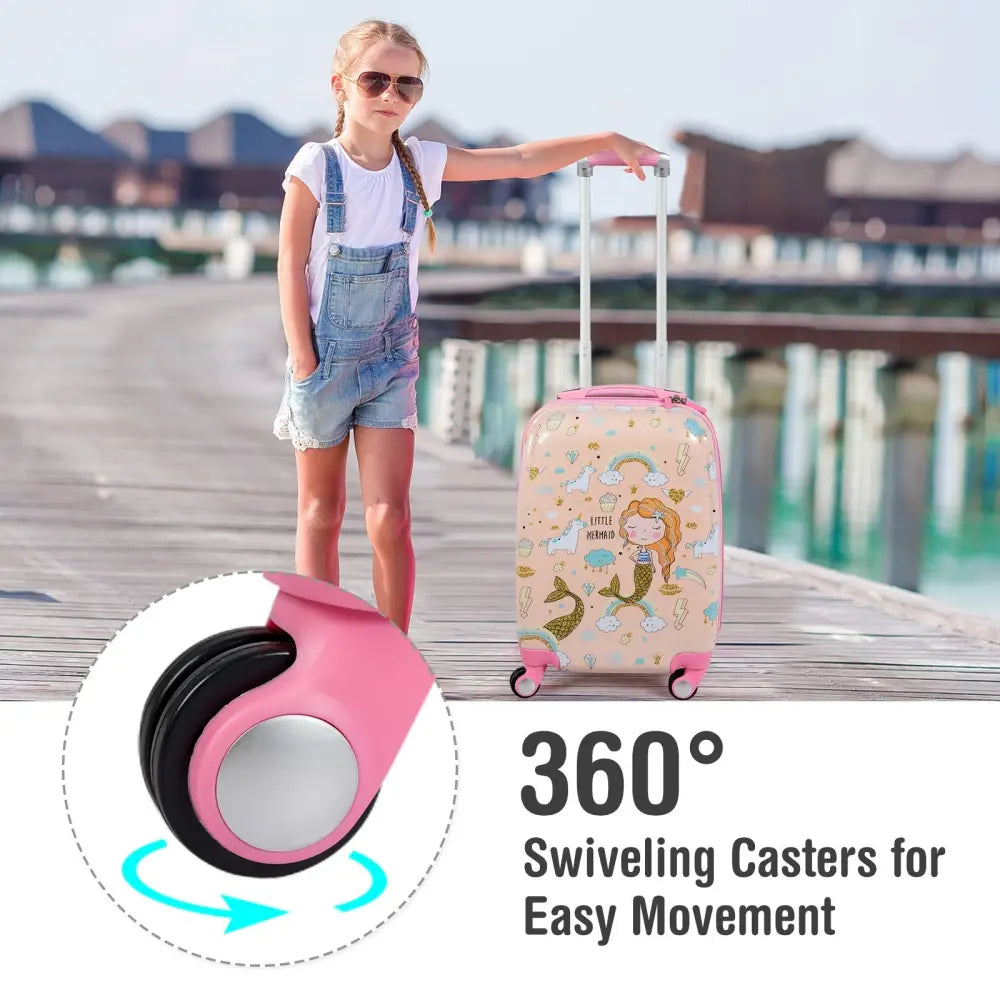 2 Pieces Kids Luggage Set Rolling Suitcase and Backpack-Pink - Pink - Kids Luggage