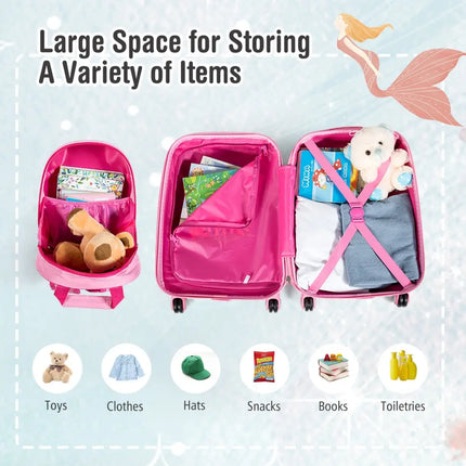 2 Pieces Kids Luggage Set Rolling Suitcase and Backpack-Pink - Pink - Kids Luggage