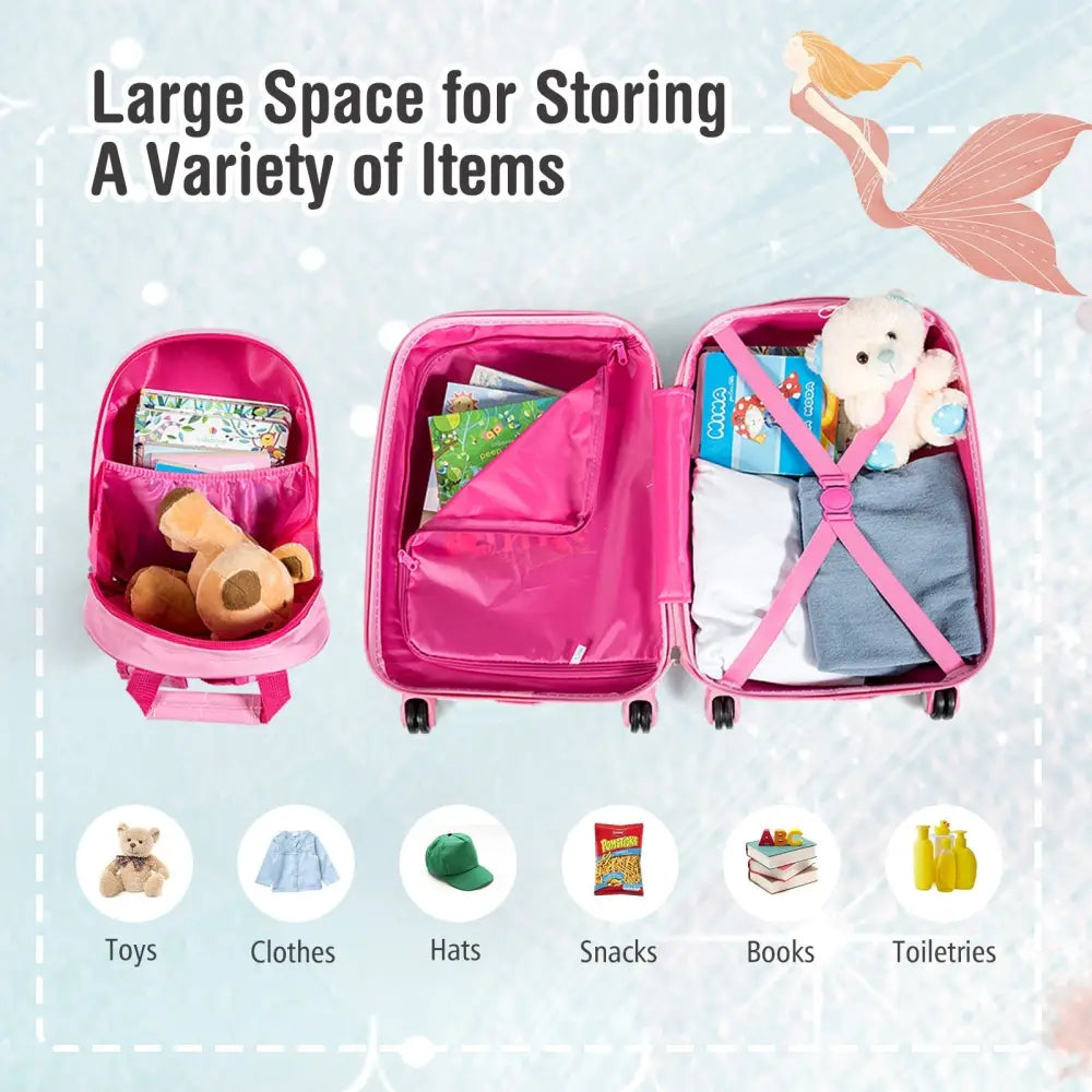 2 Pieces Kids Luggage Set Rolling Suitcase and Backpack-Pink - Pink - Kids Luggage