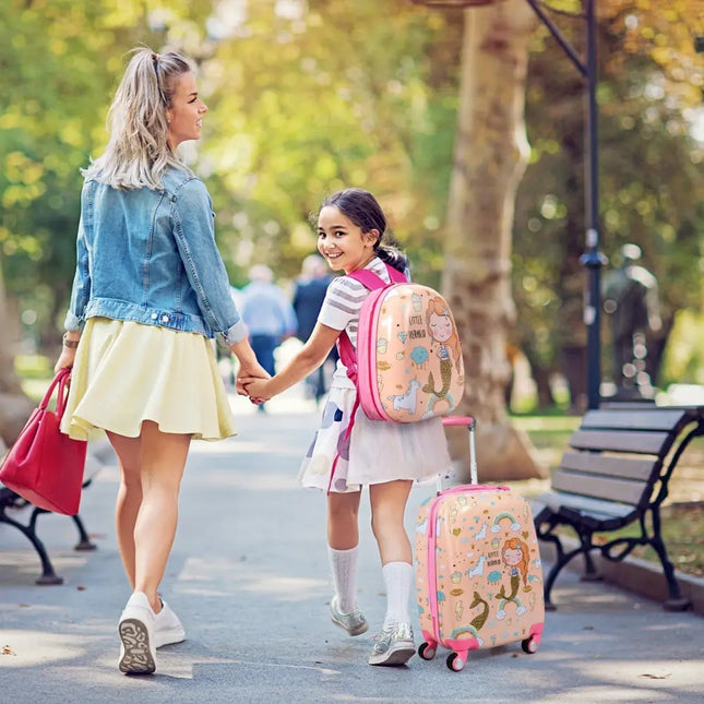 2 Pieces Kids Luggage Set Rolling Suitcase and Backpack-Pink - Pink - Kids Luggage