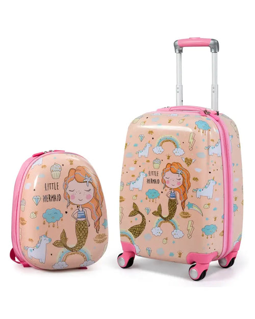 2 Pieces Kids Luggage Set Rolling Suitcase and Backpack-Pink - Pink - Kids Luggage