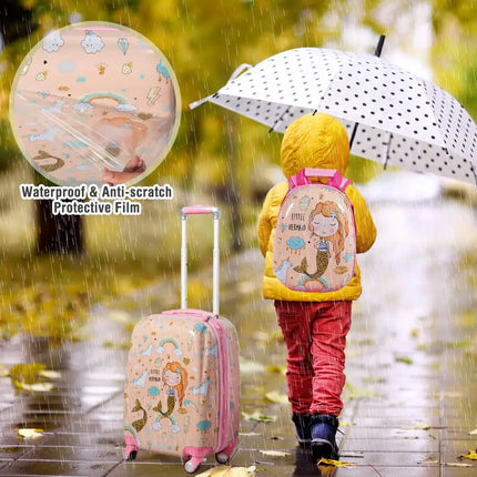 2 Pieces Kids Luggage Set Rolling Suitcase and Backpack-Pink - Pink - Kids Luggage