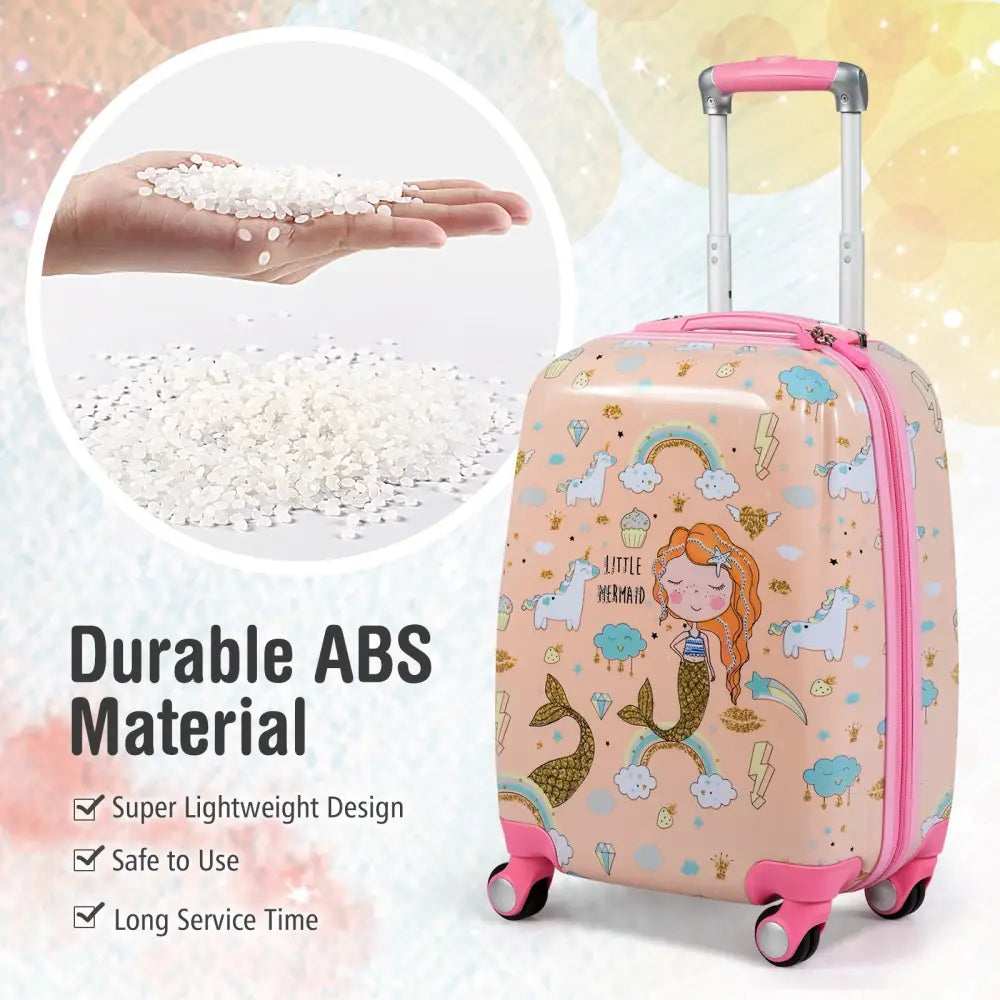 2 Pieces Kids Luggage Set Rolling Suitcase and Backpack-Pink - Pink - Kids Luggage