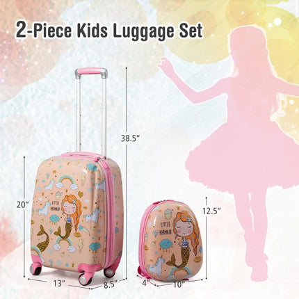 2 Pieces Kids Luggage Set Rolling Suitcase and Backpack-Pink - Pink - Kids Luggage