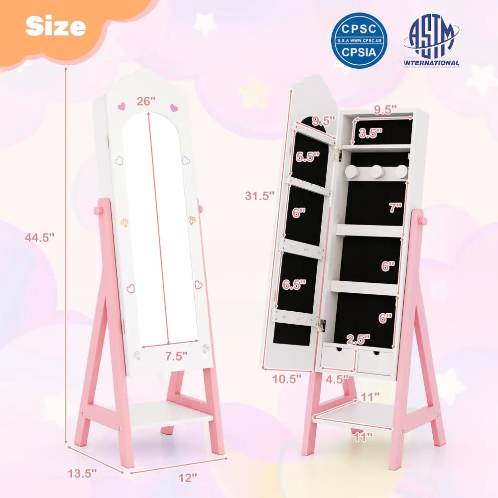 2 Pieces Kids Vanity Set and Jewelry Armoire Cabinet with Full-length Mirror-White - White - Kids Vanities