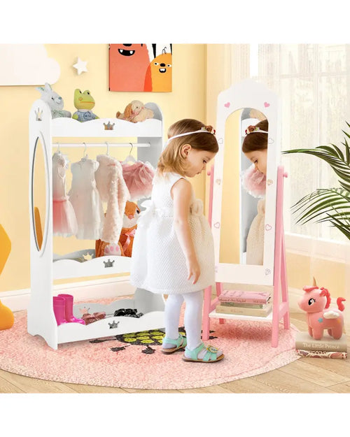 2 Pieces Kids Vanity Set and Jewelry Armoire Cabinet with Full-length Mirror-White - White - Kids Vanities