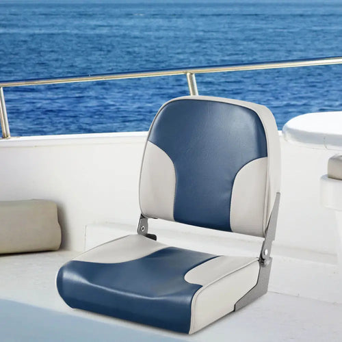 2 Pieces Low Back Boat Seat Set with Sponge Padding and Aluminum Hinges-Blue - Blue - Water Sports