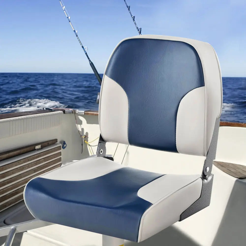 2 Pieces Low Back Boat Seat Set with Sponge Padding and Aluminum Hinges-Blue - Blue - Water Sports