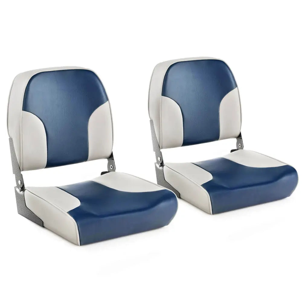 2 Pieces Low Back Boat Seat Set with Sponge Padding and Aluminum Hinges-Blue - Blue - Water Sports