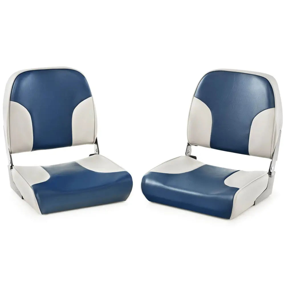 2 Pieces Low Back Boat Seat Set with Sponge Padding and Aluminum Hinges-Blue - Blue - Water Sports