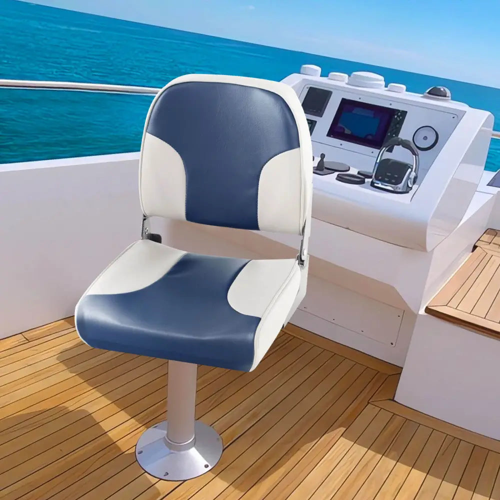 2 Pieces Low Back Boat Seat Set with Sponge Padding and Aluminum Hinges-Blue - Blue - Water Sports