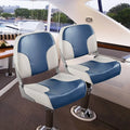 2 Pieces Low Back Boat Seat Set with Sponge Padding and Aluminum Hinges-Blue - Blue - Water Sports