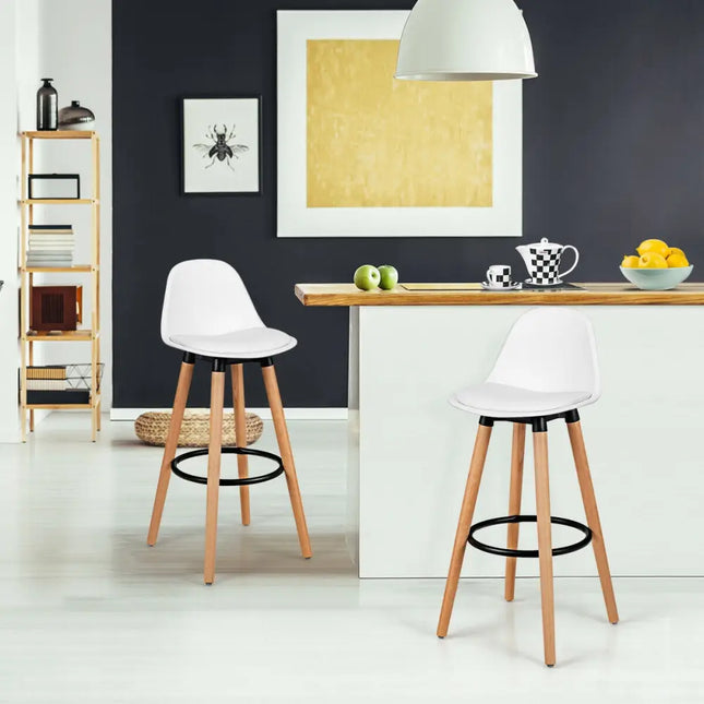 2 Pieces Mid Century Barstool 28.5 Inches Dining Pub Chair-White Costway