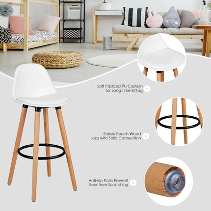 2 Pieces Mid Century Barstool 28.5 Inches Dining Pub Chair-White Costway