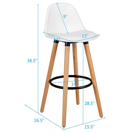 2 Pieces Mid Century Barstool 28.5 Inches Dining Pub Chair-White Costway