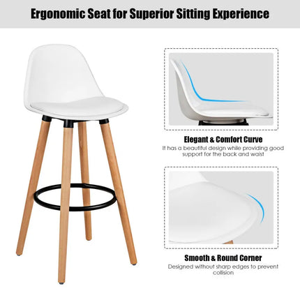 2 Pieces Mid Century Barstool 28.5 Inches Dining Pub Chair-White Costway