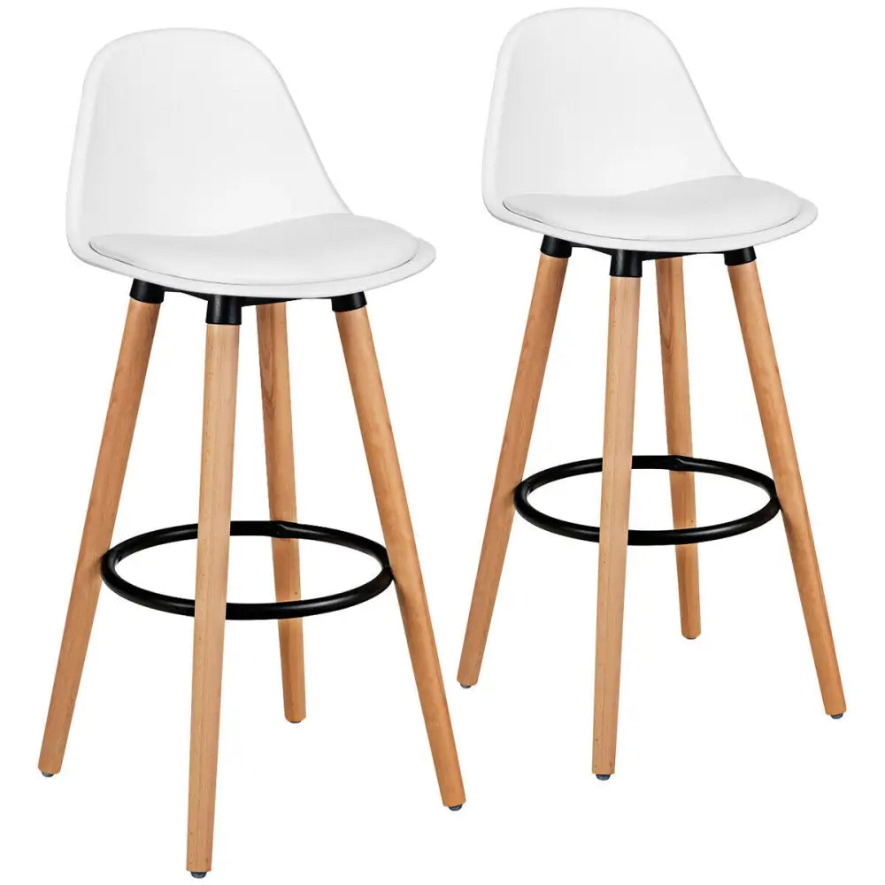 2 Pieces Mid Century Barstool 28.5 Inches Dining Pub Chair-White Costway