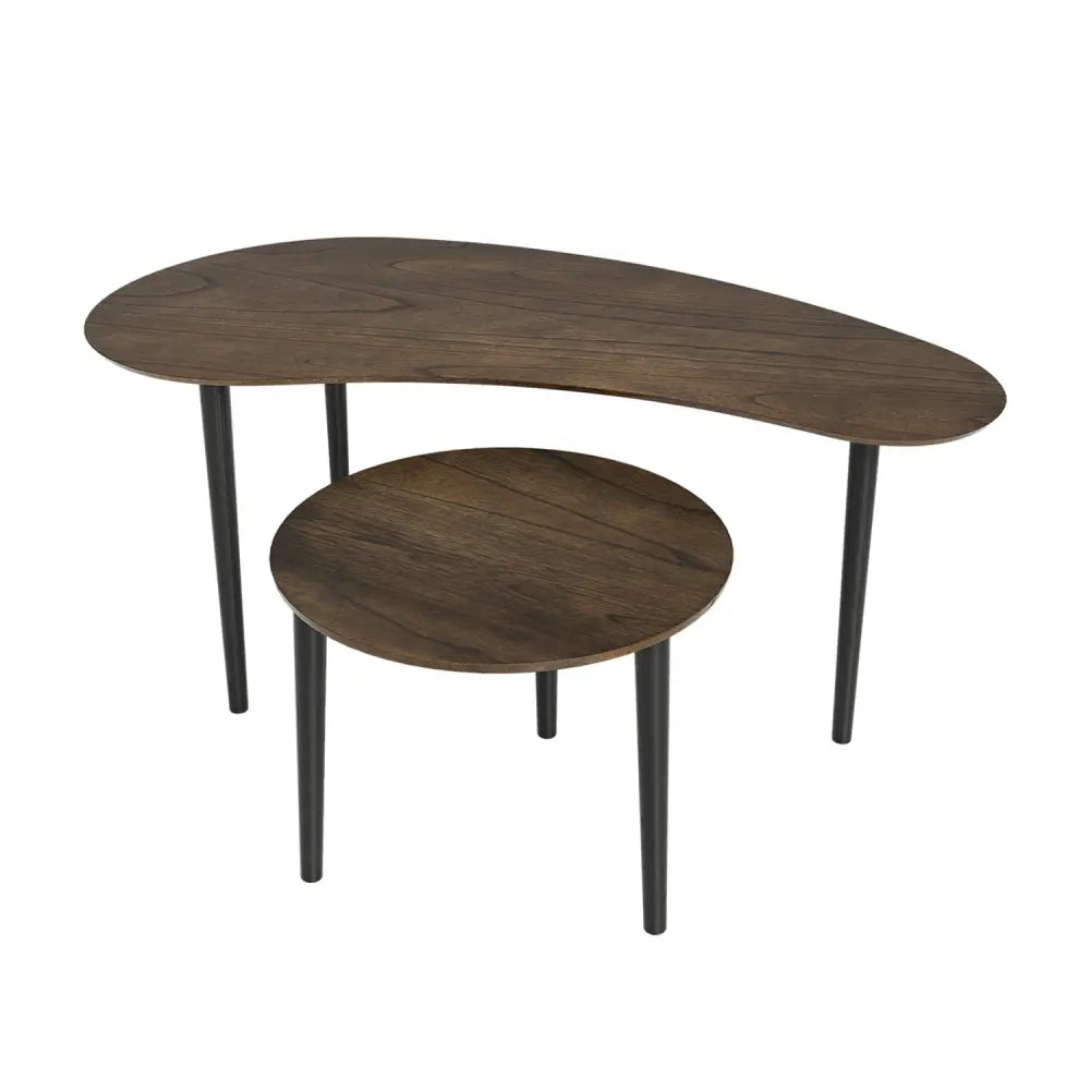 2 Pieces Mid Century Nesting Tables with Rubber Wood Legs-Walnut - Walnut - Coffee Tables