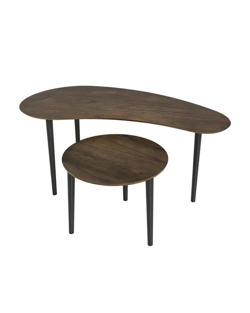 2 Pieces Mid Century Nesting Tables with Rubber Wood Legs-Walnut - Walnut - Coffee Tables